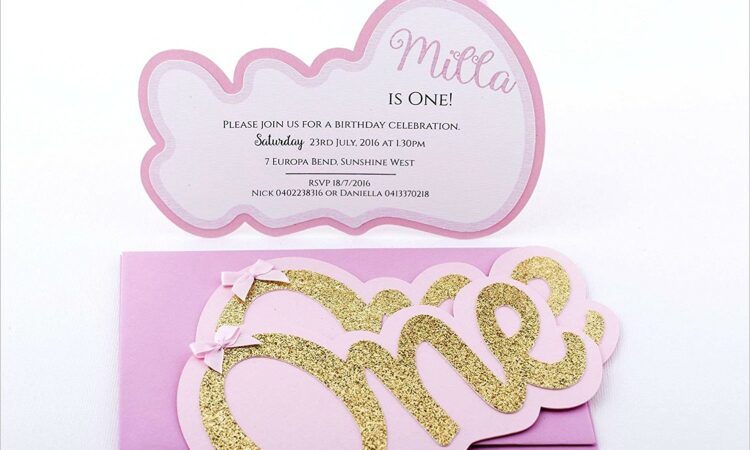 Pink And Gold First Birthday Invitations