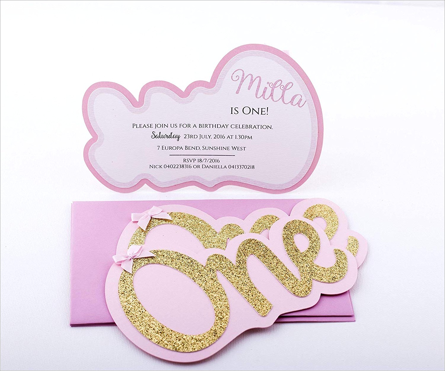 Pink And Gold First Birthday Invitations