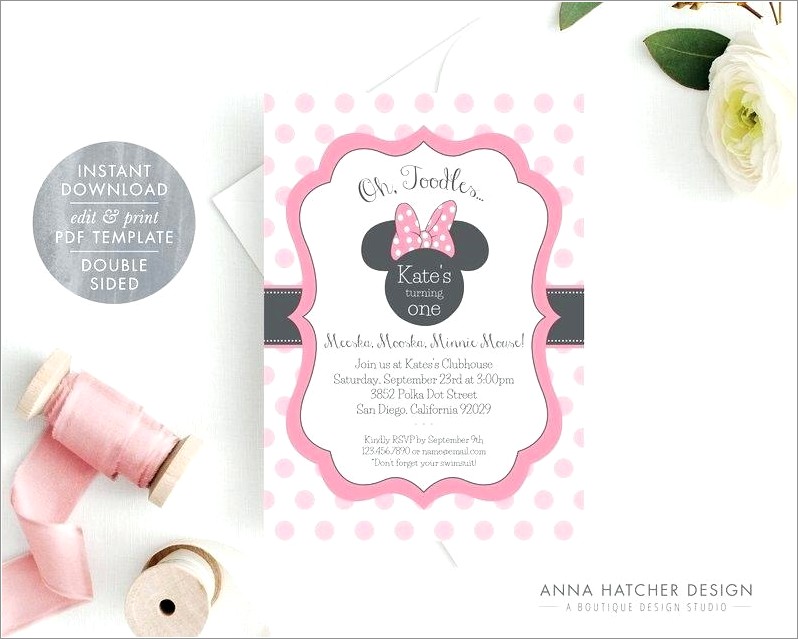 Pink And Gold Minnie Mouse Invitation Template