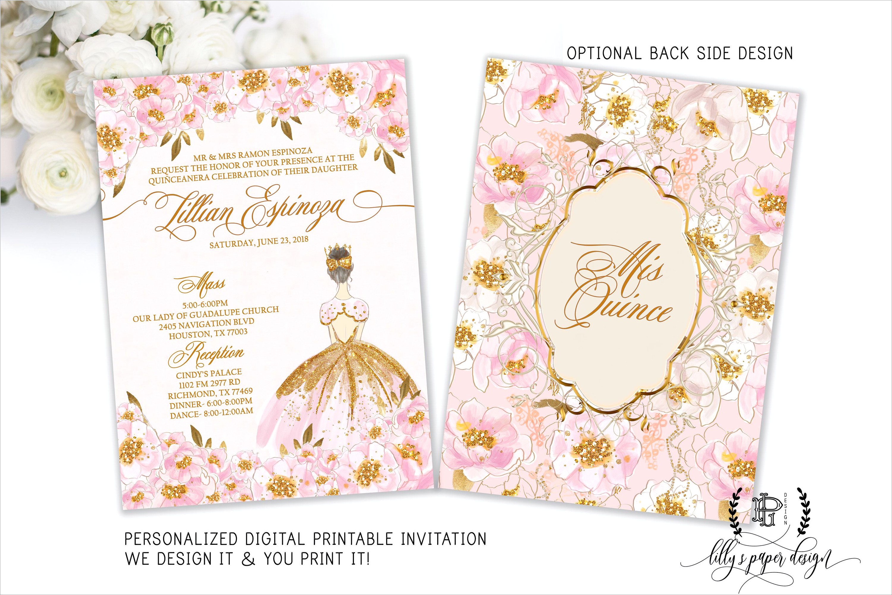 Pink And Gold Quinceanera Invitations