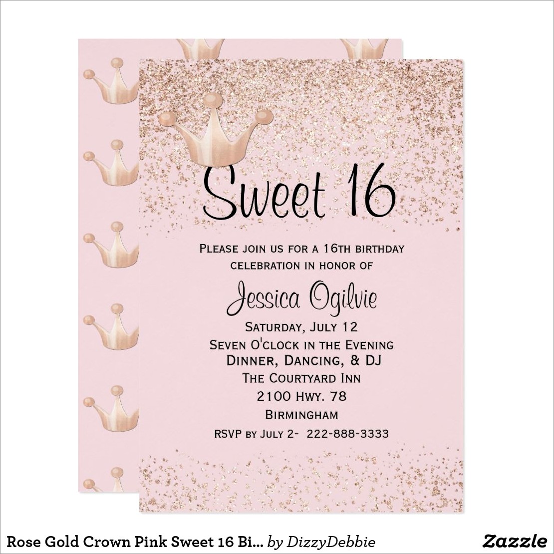 Pink And Gold Sweet 16 Invitations