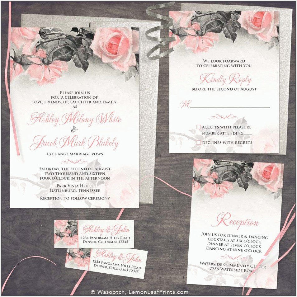 Pink And Grey Wedding Invitations