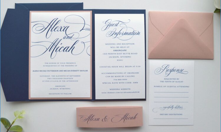 Pink And Navy Wedding Invitations