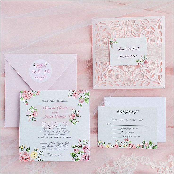 Pink Laser Cut Wedding Invitations
