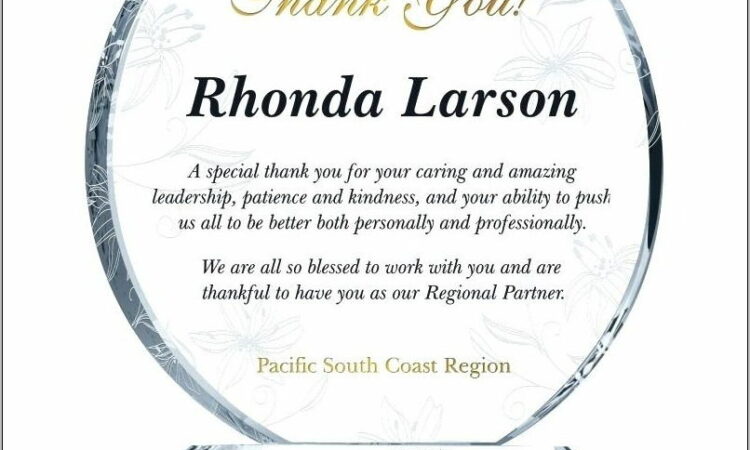 Plaque Of Appreciation Message Sample