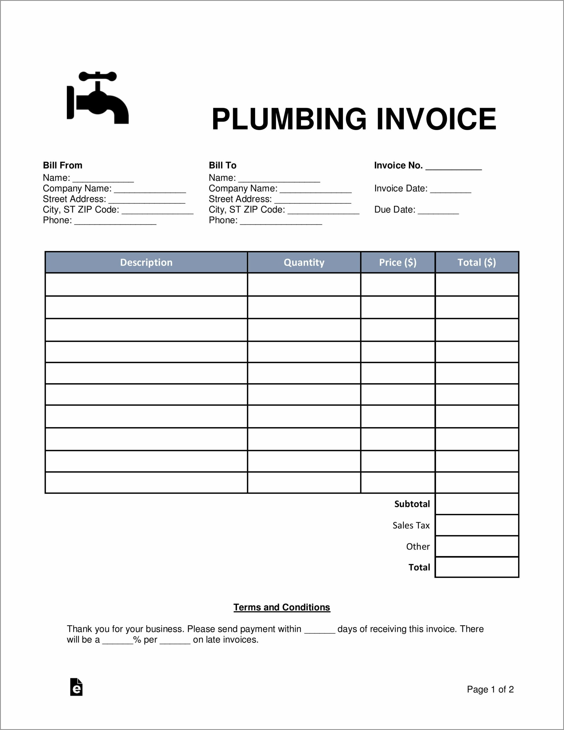 Plumbers Invoice Template Uk