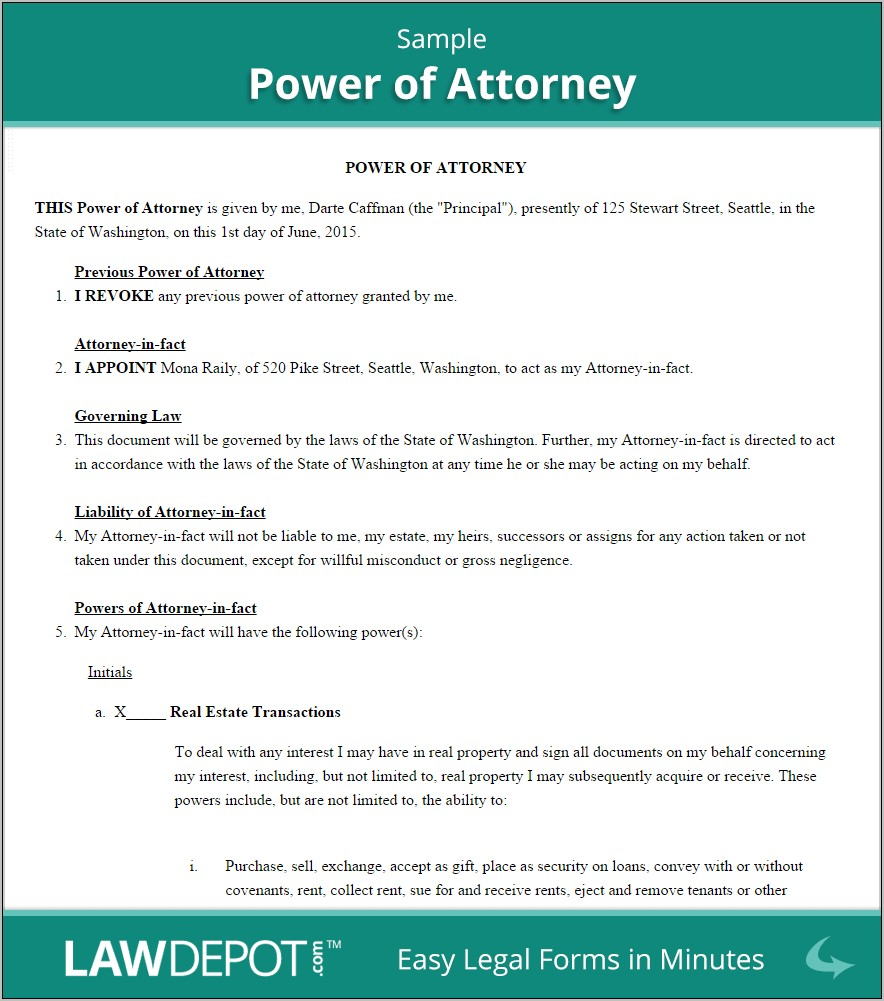 Power Of Attorney Document