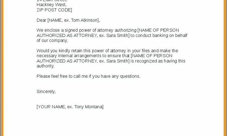 Power Of Attorney Letter For Bank Account