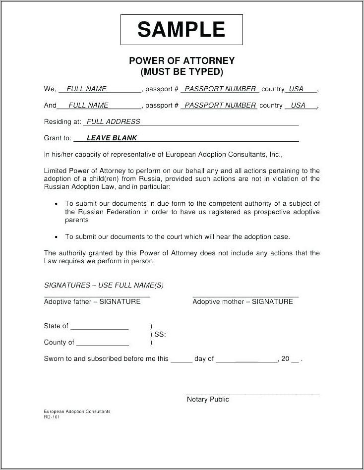 Power Of Attorney Letter Template Free