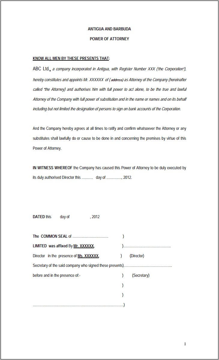 Power Of Attorney Letter Template Jamaica