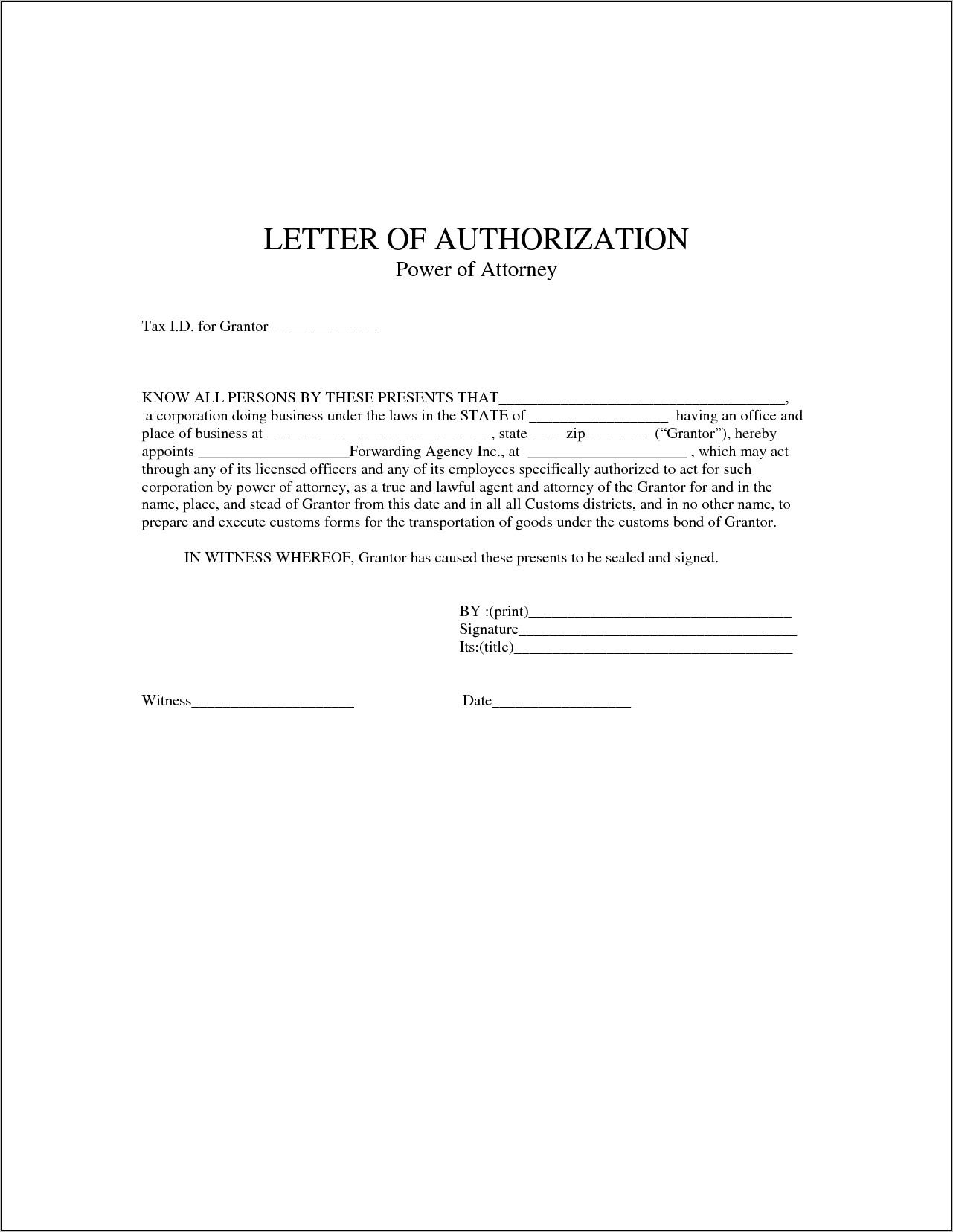 Power Of Attorney Letter Template