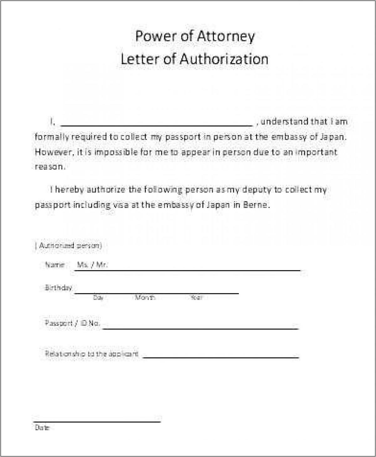 Power Of Attorney Letters Templates