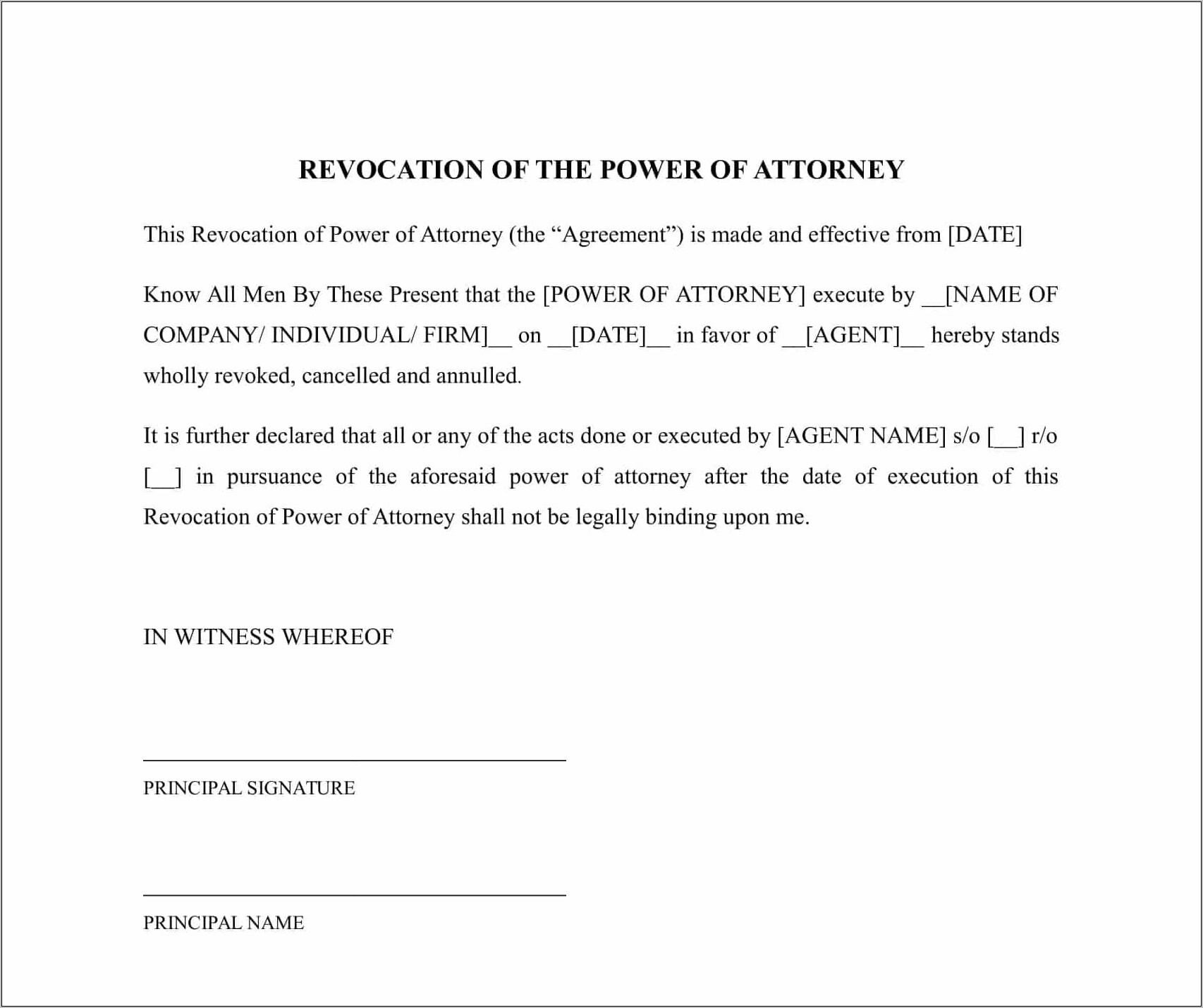 Power Of Attorney Sample Format