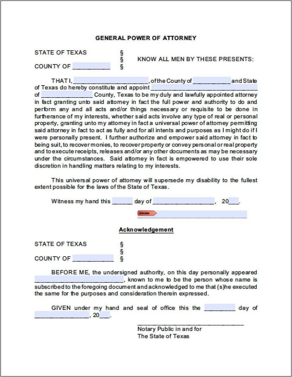Power Of Attorney Texas Form For Vehicle