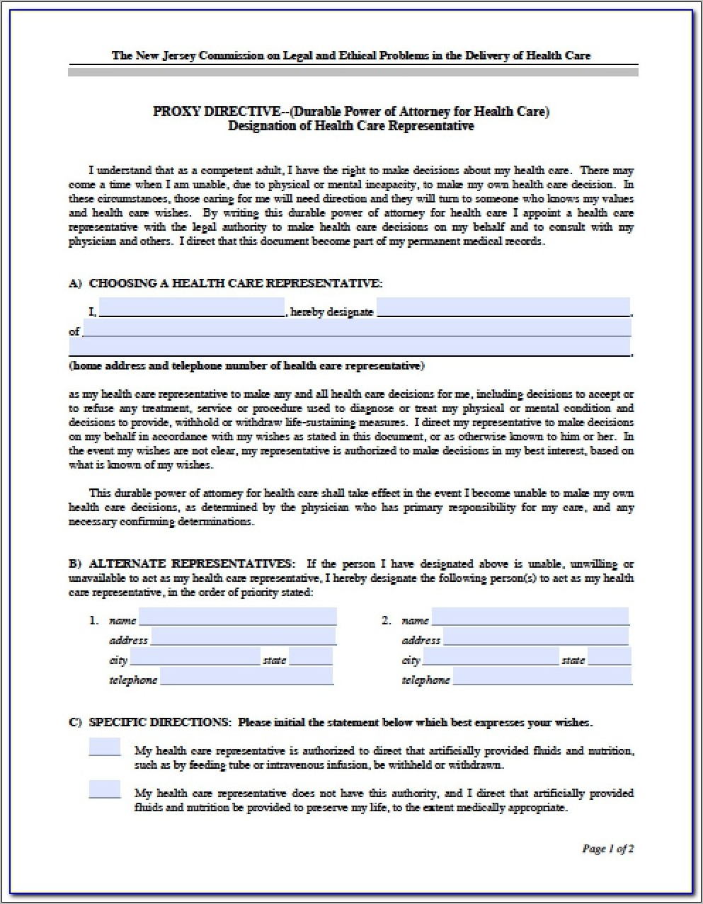 Power Of Attorney Word Document Form