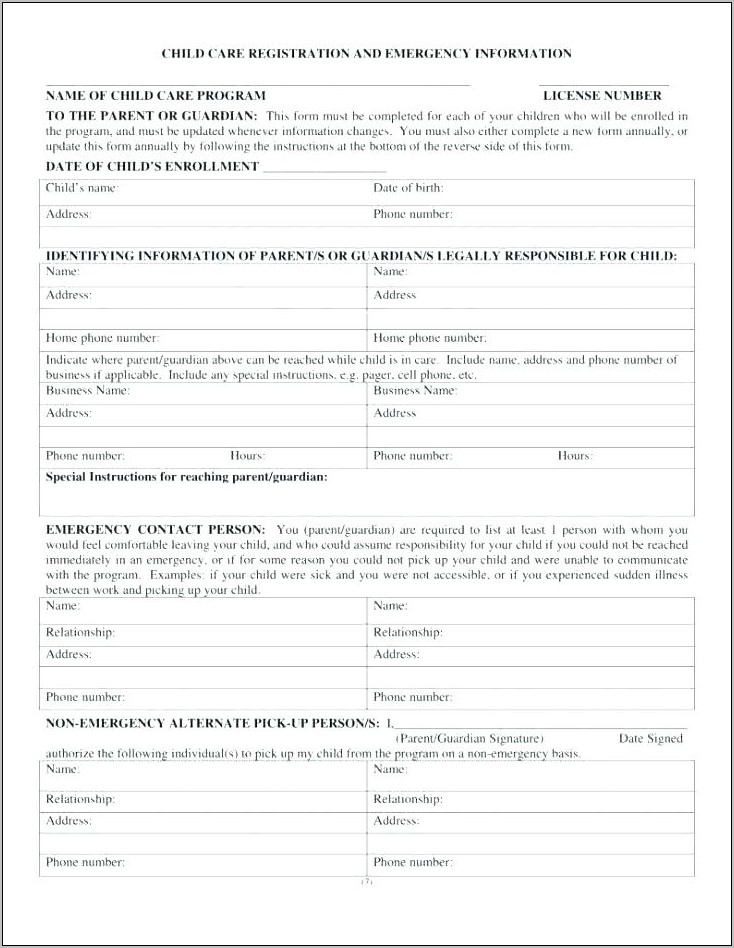 Pre School Application Form Template