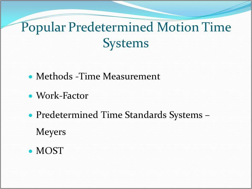 Predetermined Motion Time Study Example