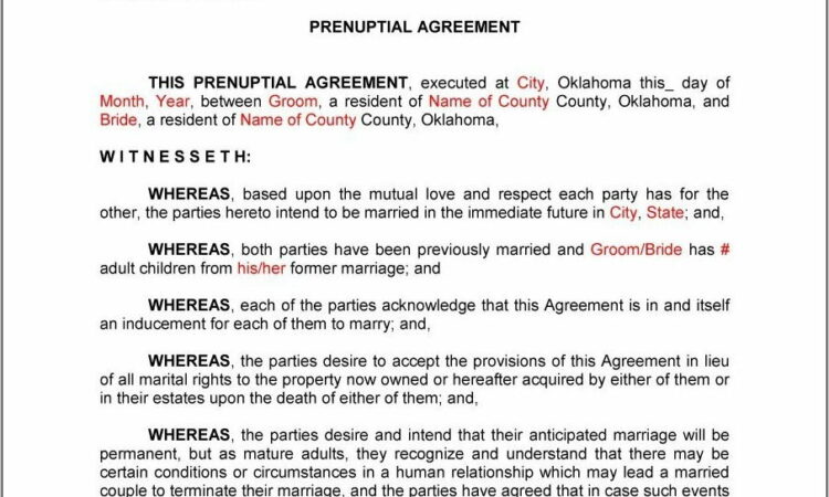 Prenuptial Agreement Sample California