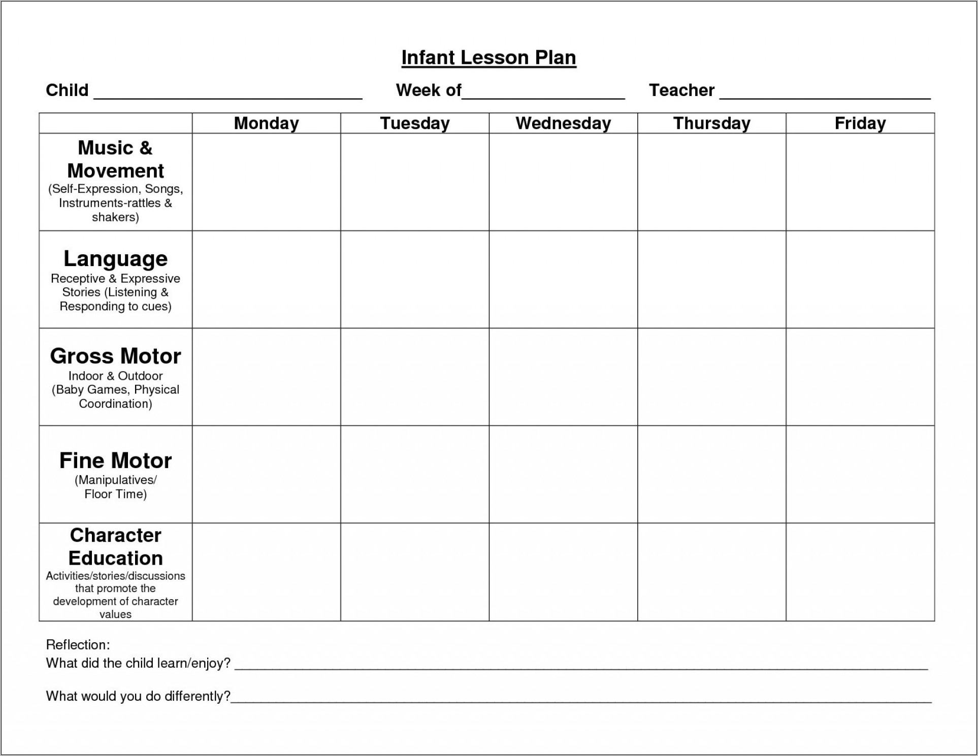 Preschool Weekly Lesson Plan Template Word