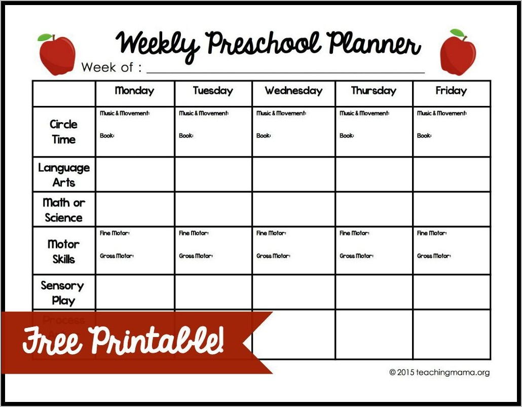 Preschool Weekly Schedule Template