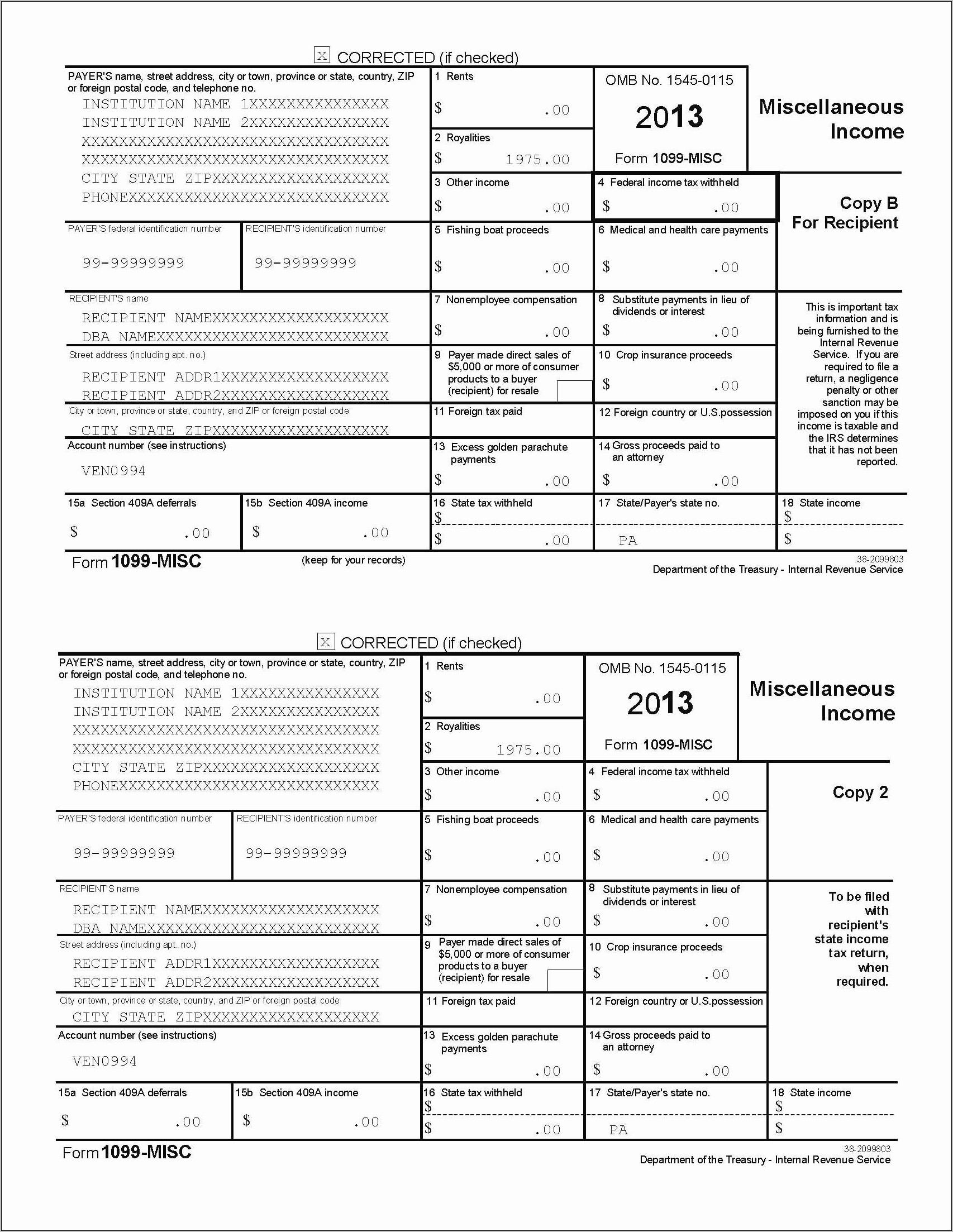 Print Form 1099 Misc Template