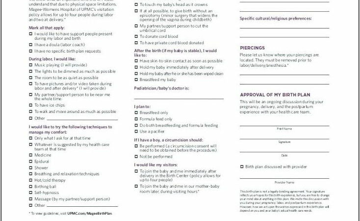 Printable Birth Plan Template Pdf