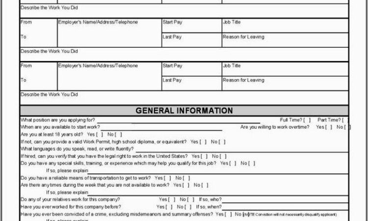 Printable Blank Job Application Template