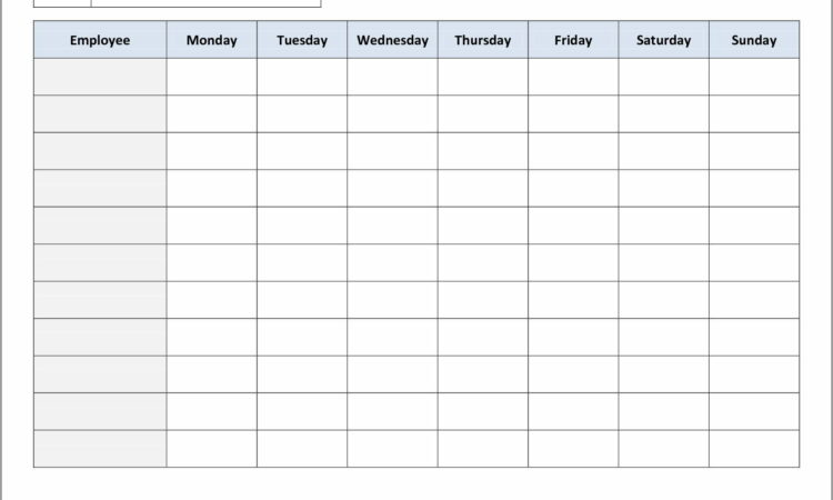 Printable Blank Weekly Work Schedule Template