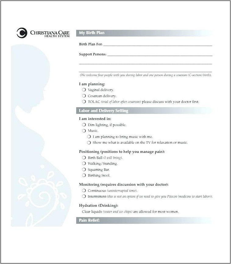 Printable C Section Birth Plan Template