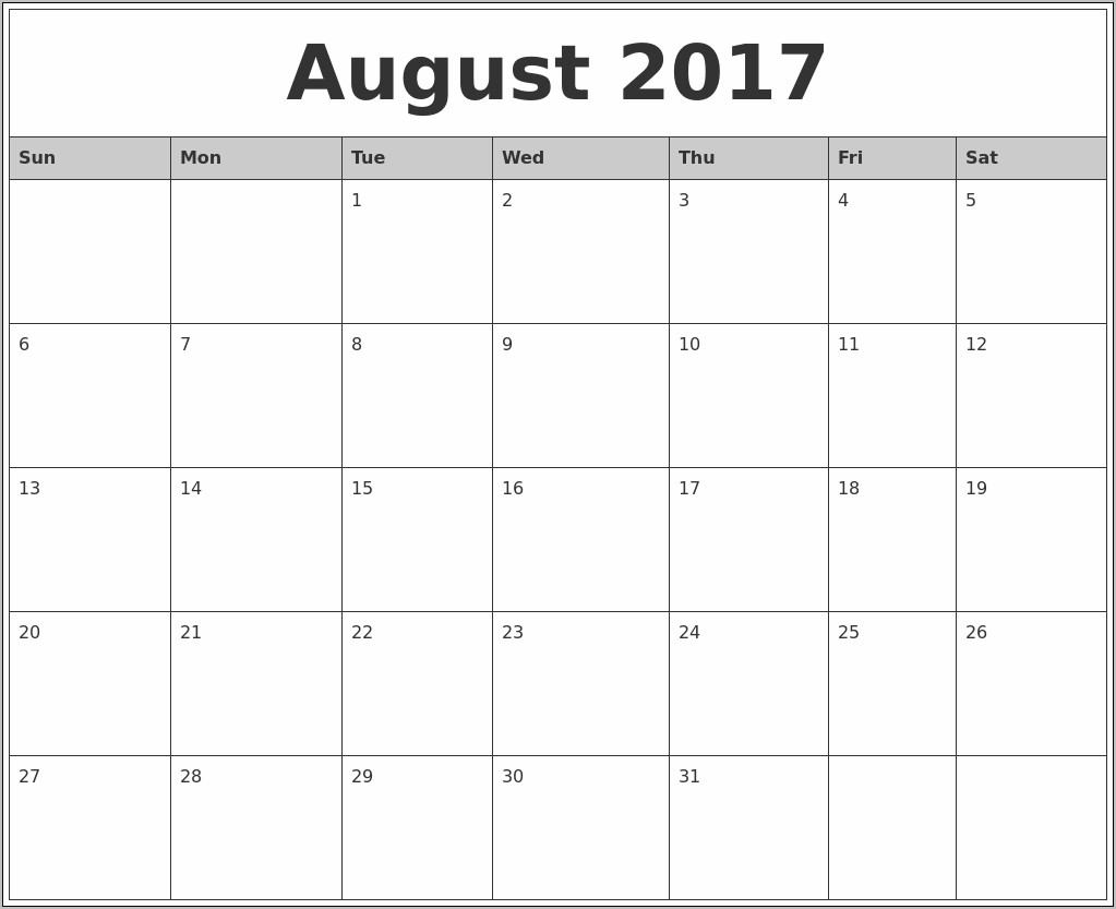 Printable Calendar Word Template
