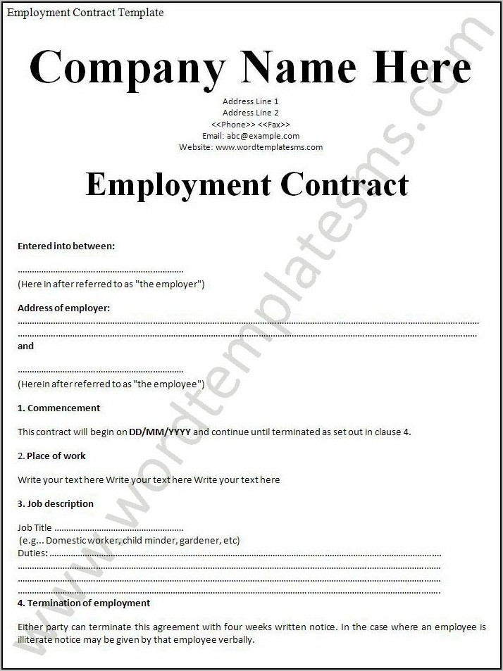 Printable Employment Contract Template