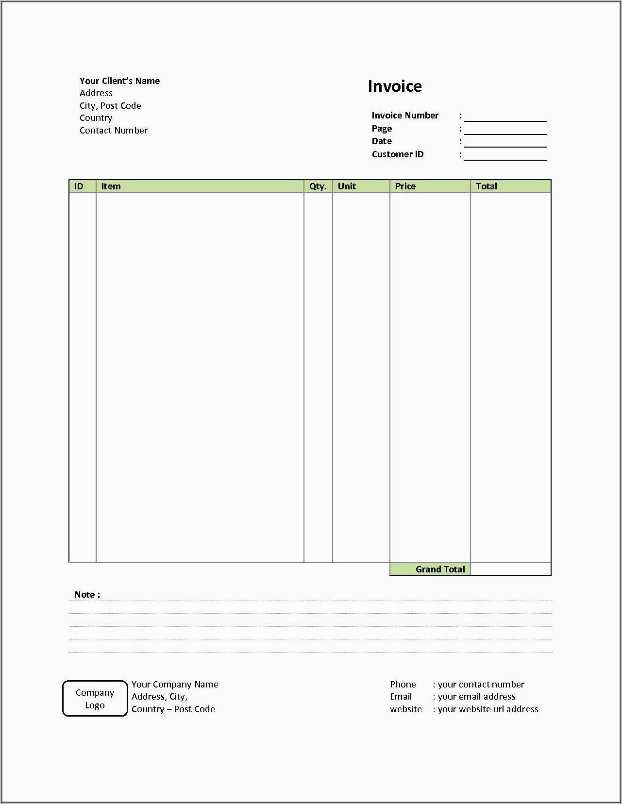 Printable Invoice Form Templates
