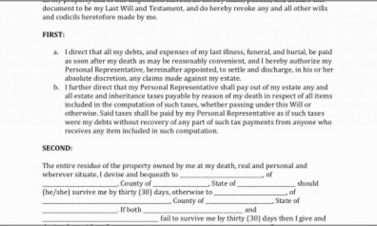 Printable Last Will And Testament Form Texas