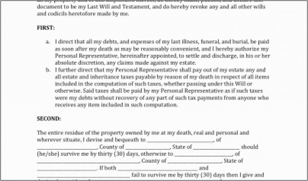 Printable Last Will And Testament Form Texas