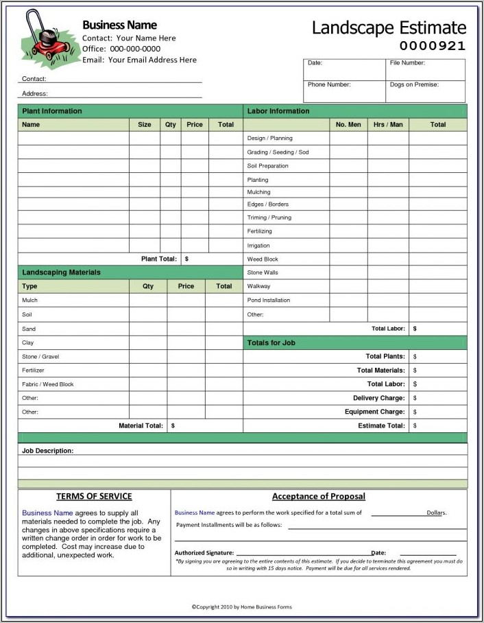 Printable Lawn Care Estimate Forms