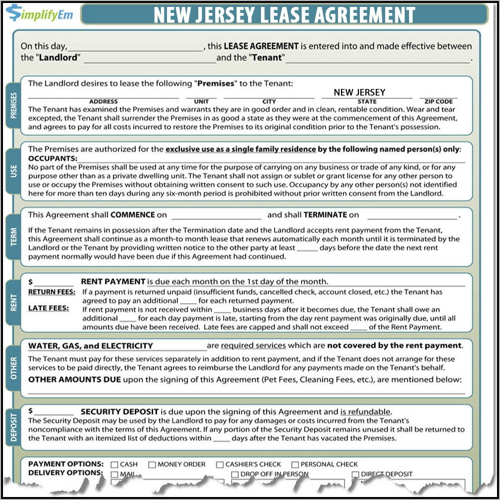 Printable Lease Agreement Nj