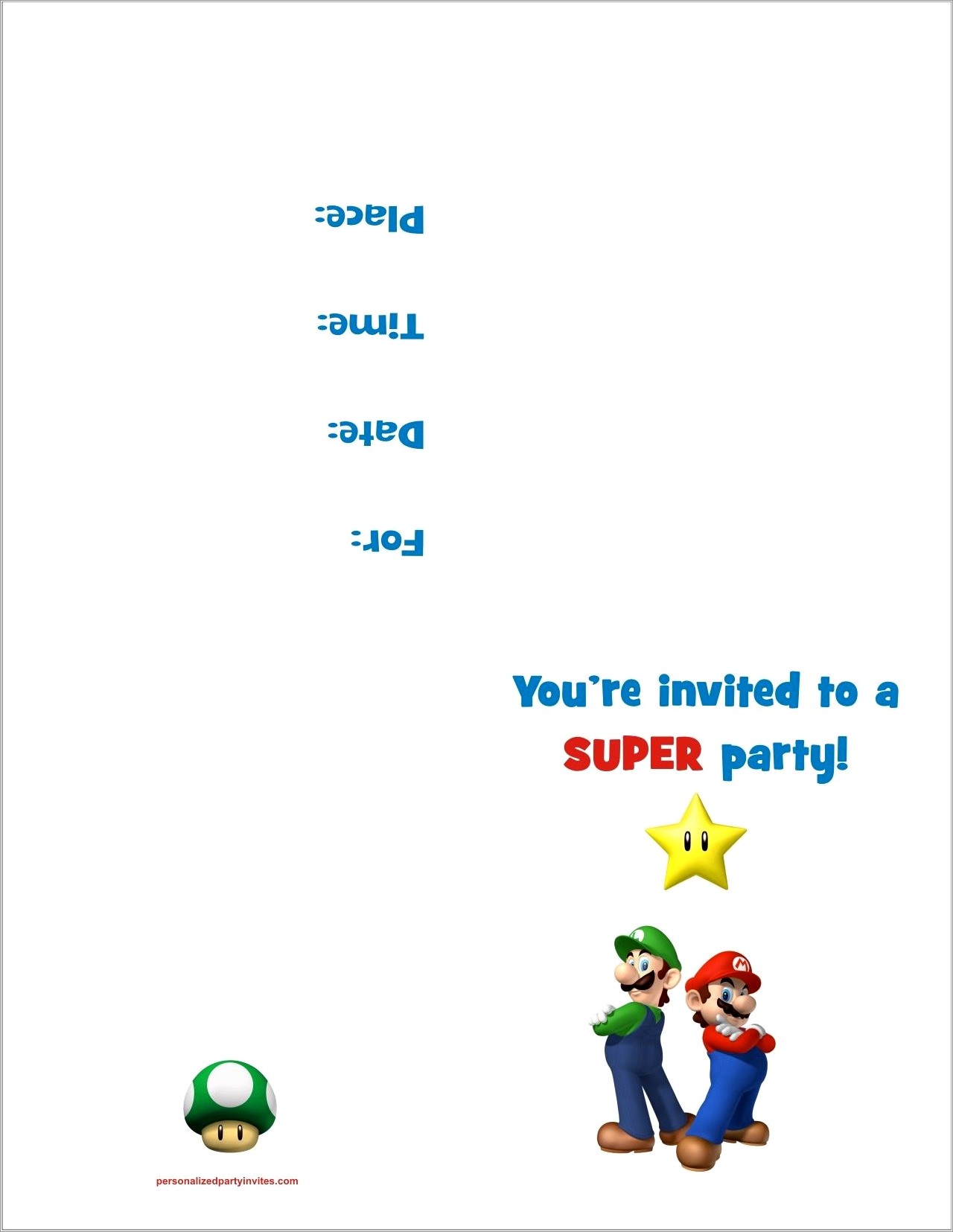 Printable Mario Birthday Invitations