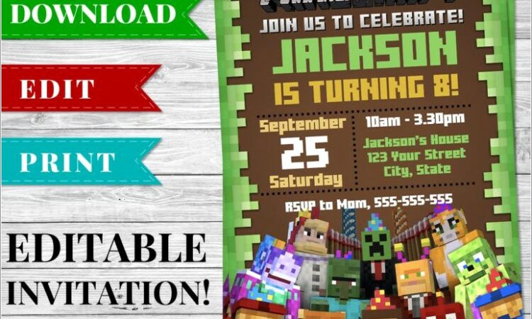 Printable Minecraft Birthday Invitations