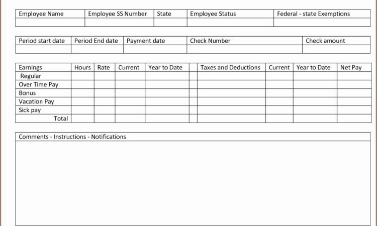 Printable Paycheck Stub Template