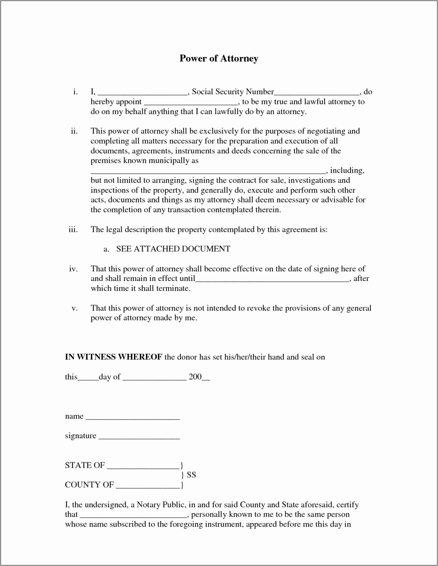 Printable Power Of Attorney Forms Indiana