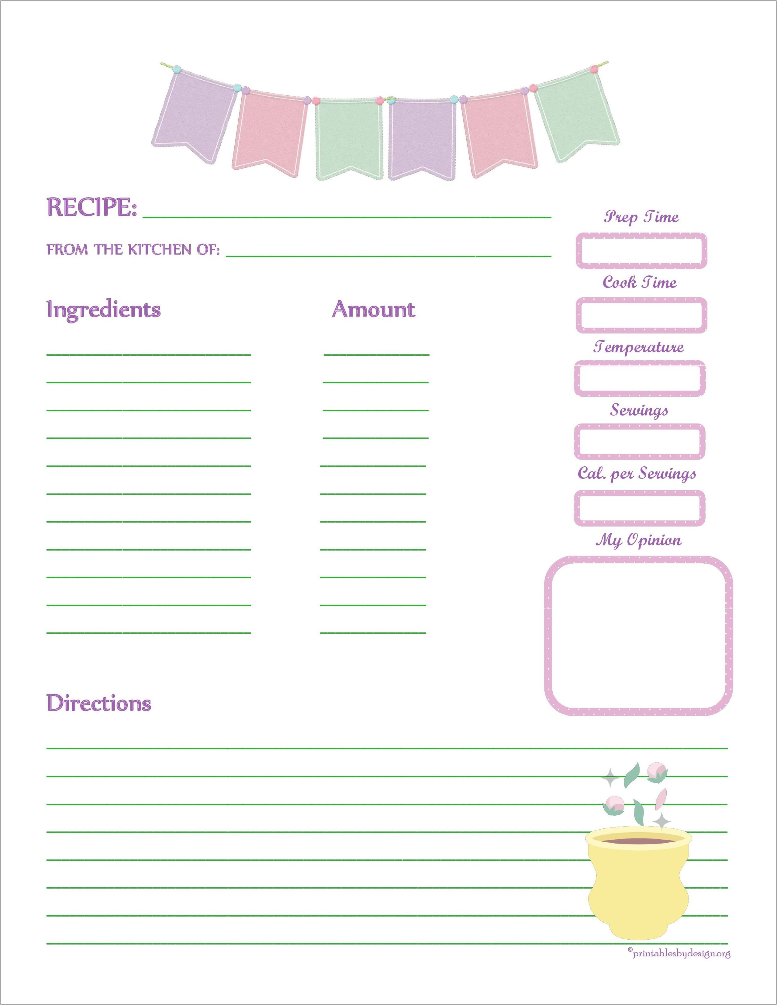 Printable Recipe Template Full Page