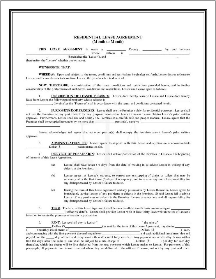 Printable Residential Lease Agreement Ny