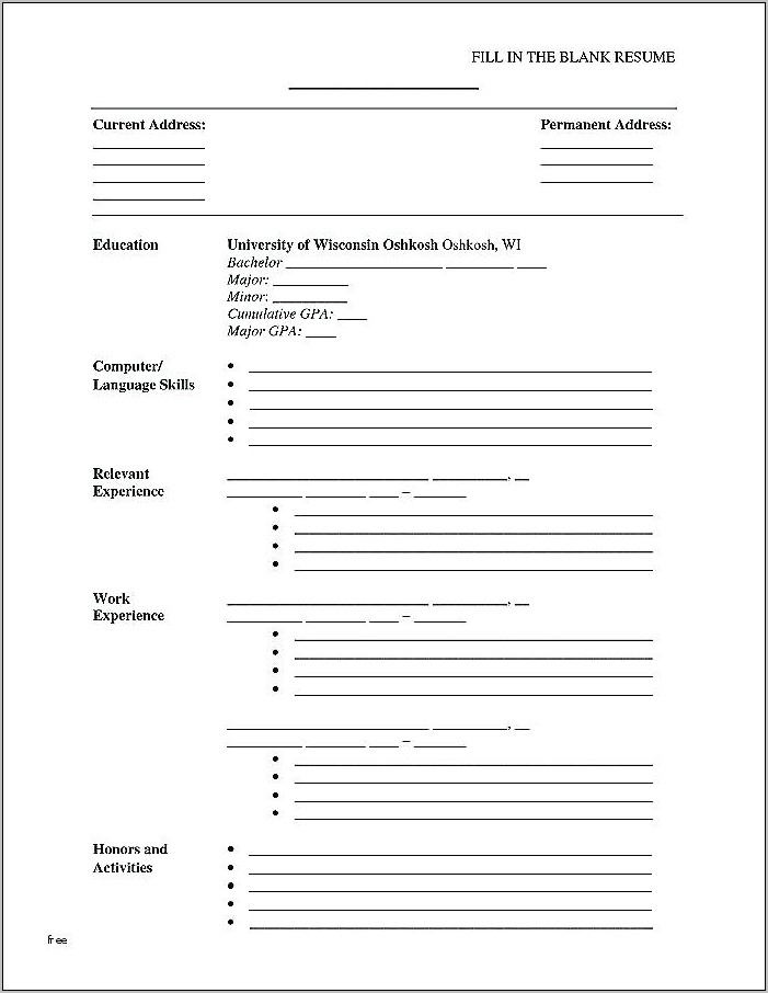 Printable Resume Template Blank