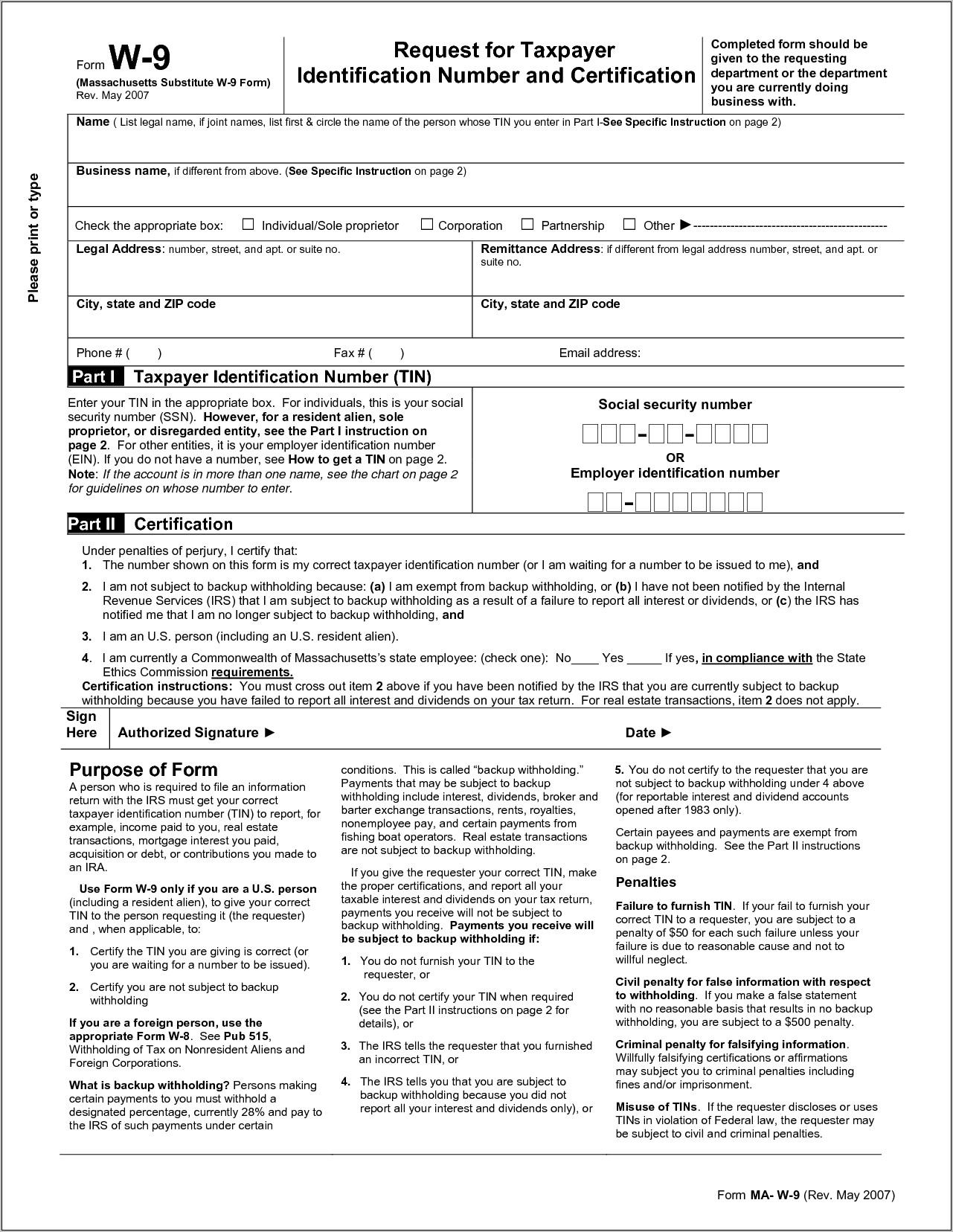 Printable W 9 Forms 2010