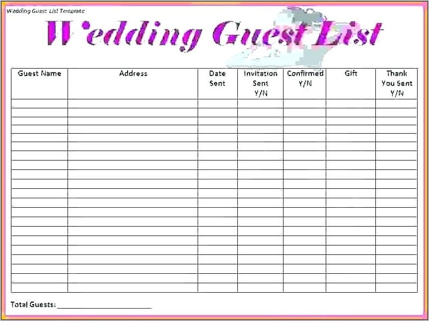 Printable Wedding Guest List Template Pdf