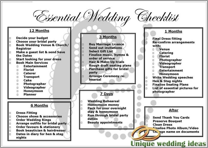 Printable Wedding Planner Guide Checklist