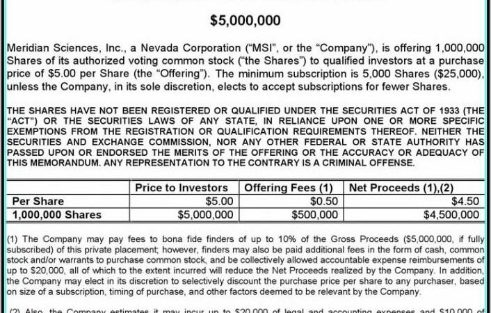 Private Placement Memorandum Form