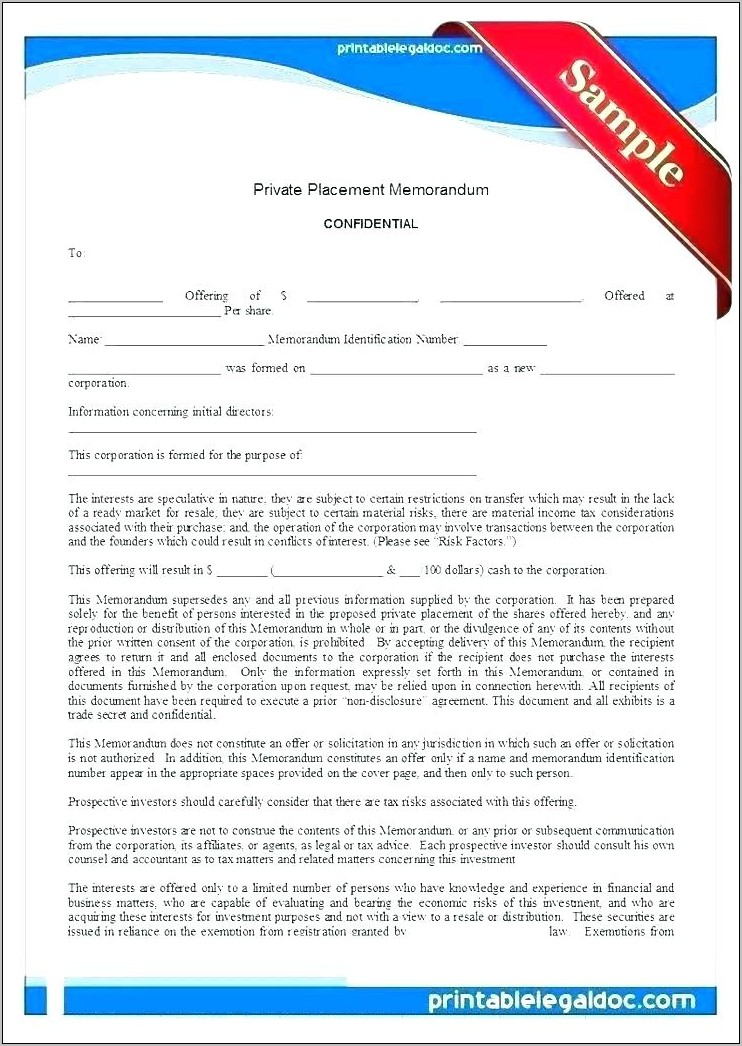 Private Placement Memorandum Template Real Estate