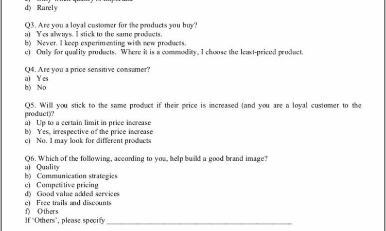 Product Survey Questionnaire Sample Pdf