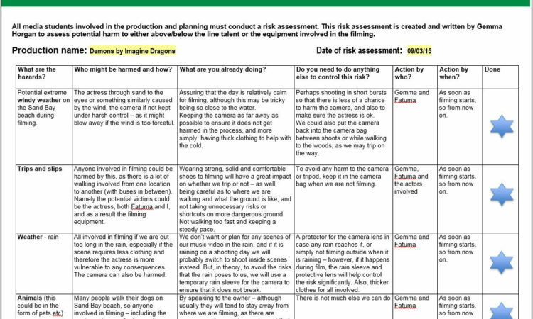 Production Risk Assessment Format